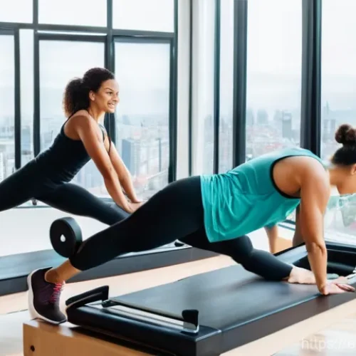 필라테스 강사 국제 자격증 - **A highly professional and internationally certified Pilates instructor, a poised woman in her late...