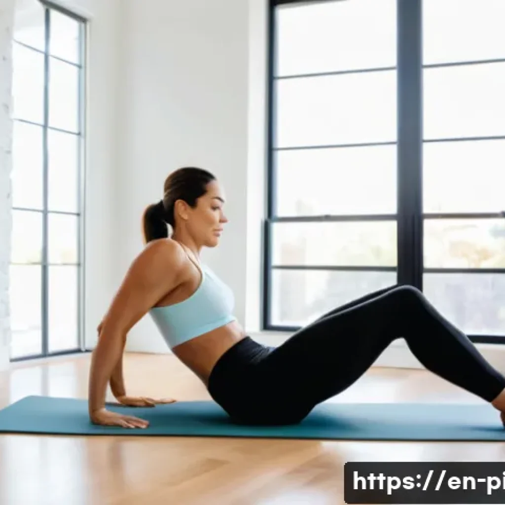 필라테스 강사와 스트레칭 요령 - A serene Pilates studio bathed in soft natural light, featuring a diverse adult woman in comfortable...