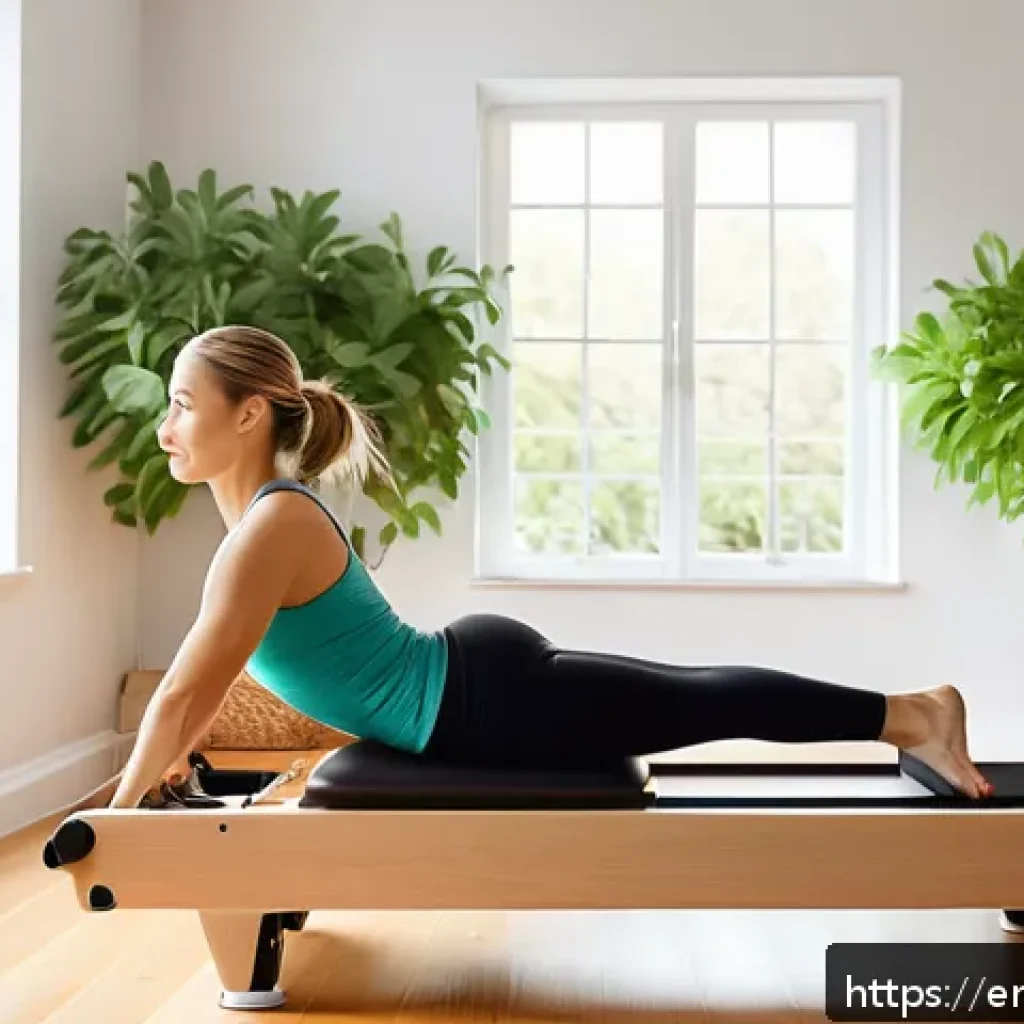 필라테스 강사와 요통 완화 프로그램 - A serene Pilates studio setting with a diverse adult woman in comfortable athletic wear performing a...