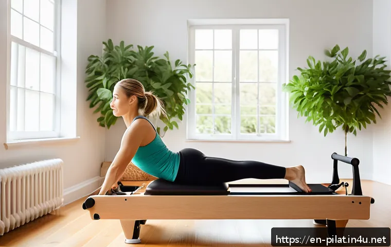 필라테스 강사와 요통 완화 프로그램 - A serene Pilates studio setting with a diverse adult woman in comfortable athletic wear performing a...