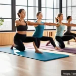 Home 23 필라테스 강사와 기초 필라테스 동작 - A focused Pilates instructor guiding a diverse group of adult students in a bright, spacious studio....
